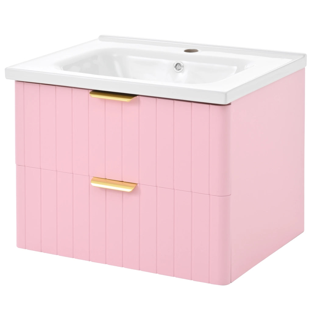 Mobile sottolavabo sospeso con lavabo in ceramica a 2 livelli in MDF rosa e bianco 28,3 kg