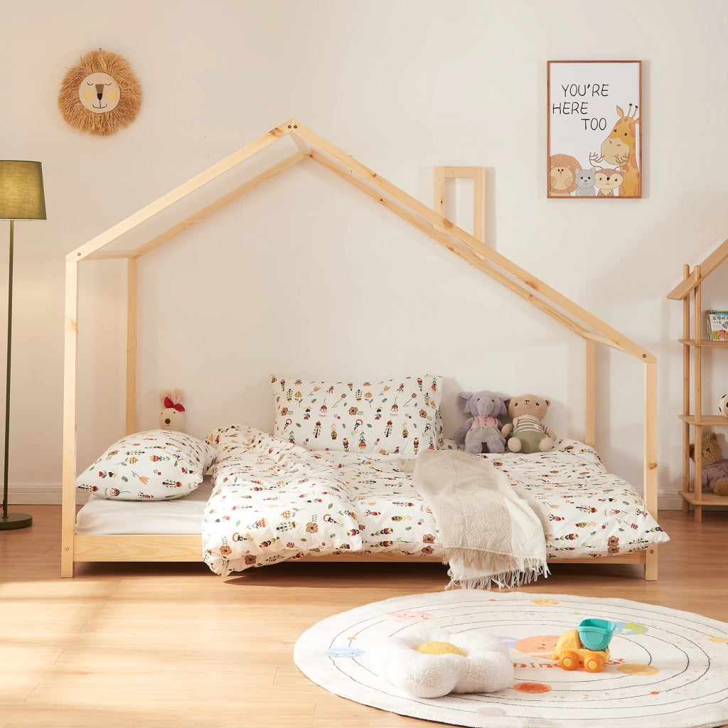 Letto Casetta per Cameretta Siuntio con Materasso 120 x 200 cm Legno Naturale [en.casa]