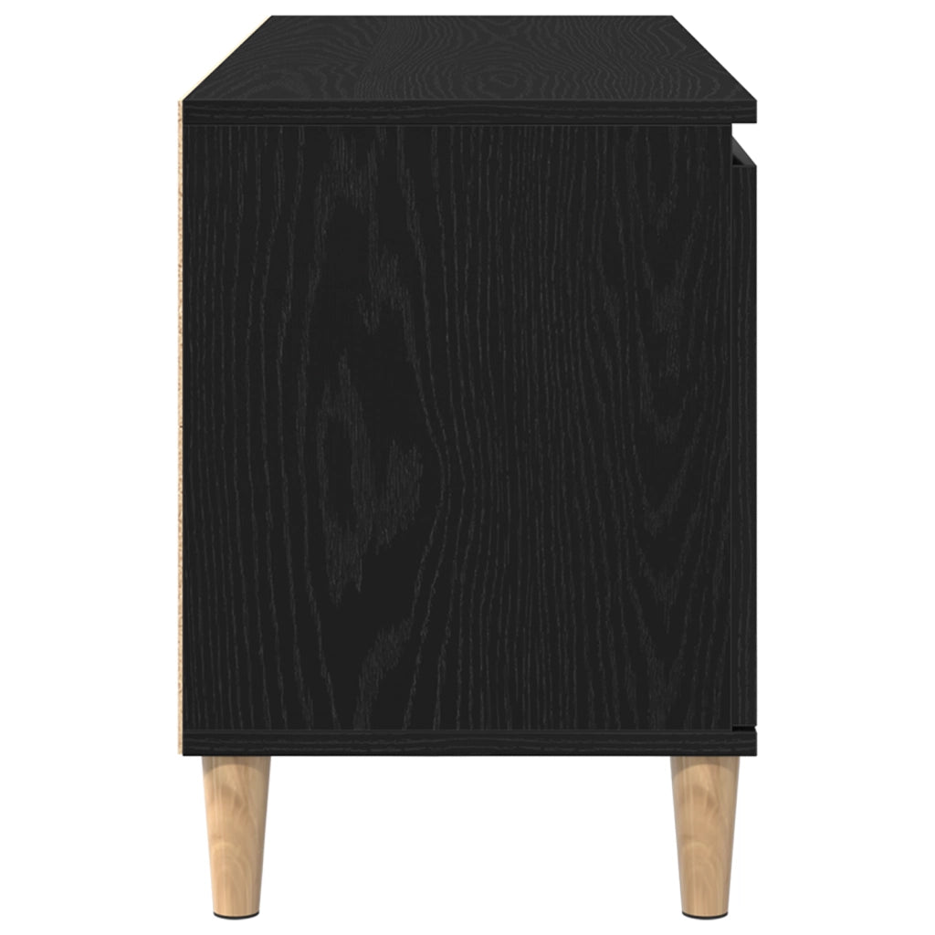 Mobile TV con gambe in legno Nero Rovere 102x35x50 cm