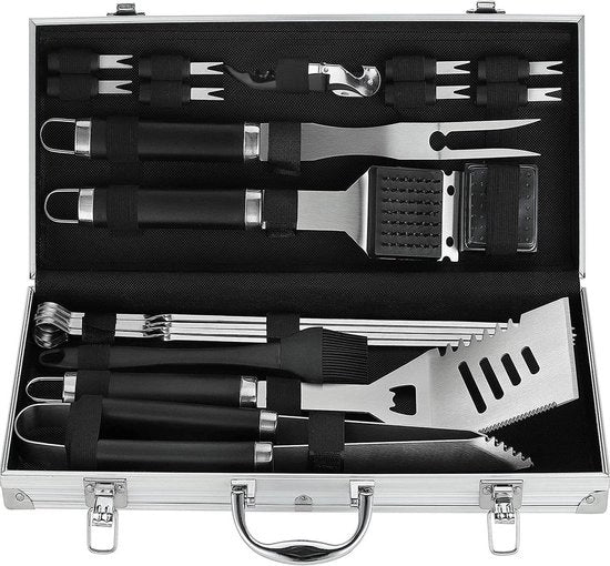 Set di accessori per griglia da 20 pezzi - accessori di alta qualità per griglia in acciaio inossidabile - completo set di attrezzi per griglia per esterno - regalo ideale per uomini e donne - attrezzi BBQ con contenitore in alluminio