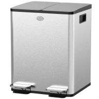 Bidone Immondizia a 2 Sezioni da 20L con Chiusura Silenziosa, in Acciaio Inox e PP, 45.8x36x51.6 cm