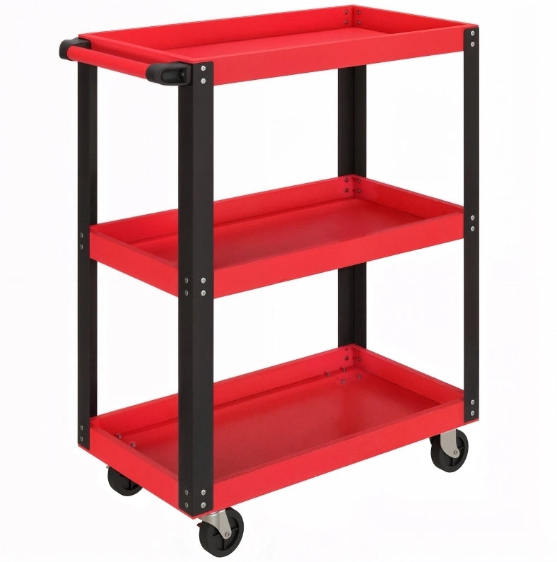 Carrello portautensili a 3 ripiani in metallo rosso