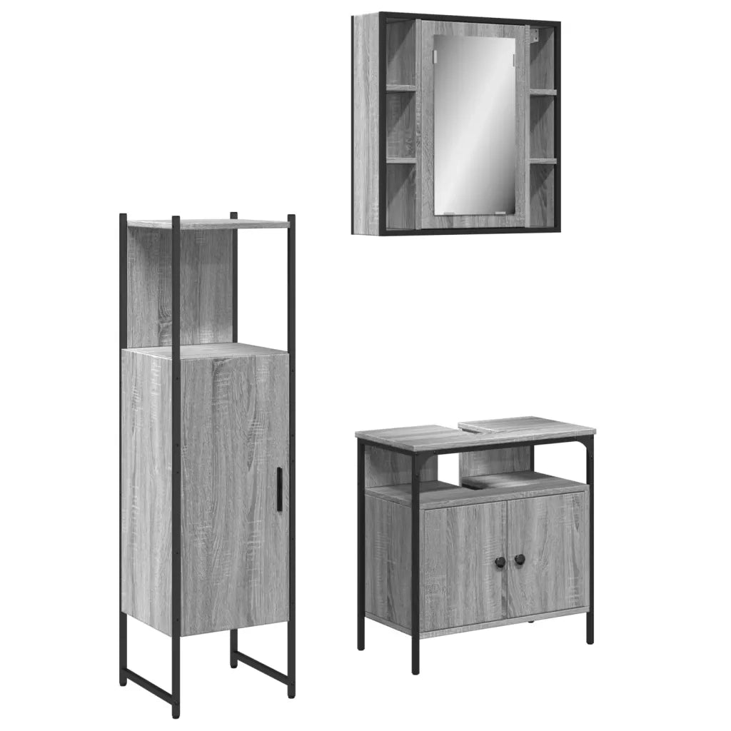 Set Mobili da Bagno 3 pz Grigio Sonoma in Legno Multistratocod mxl 117019