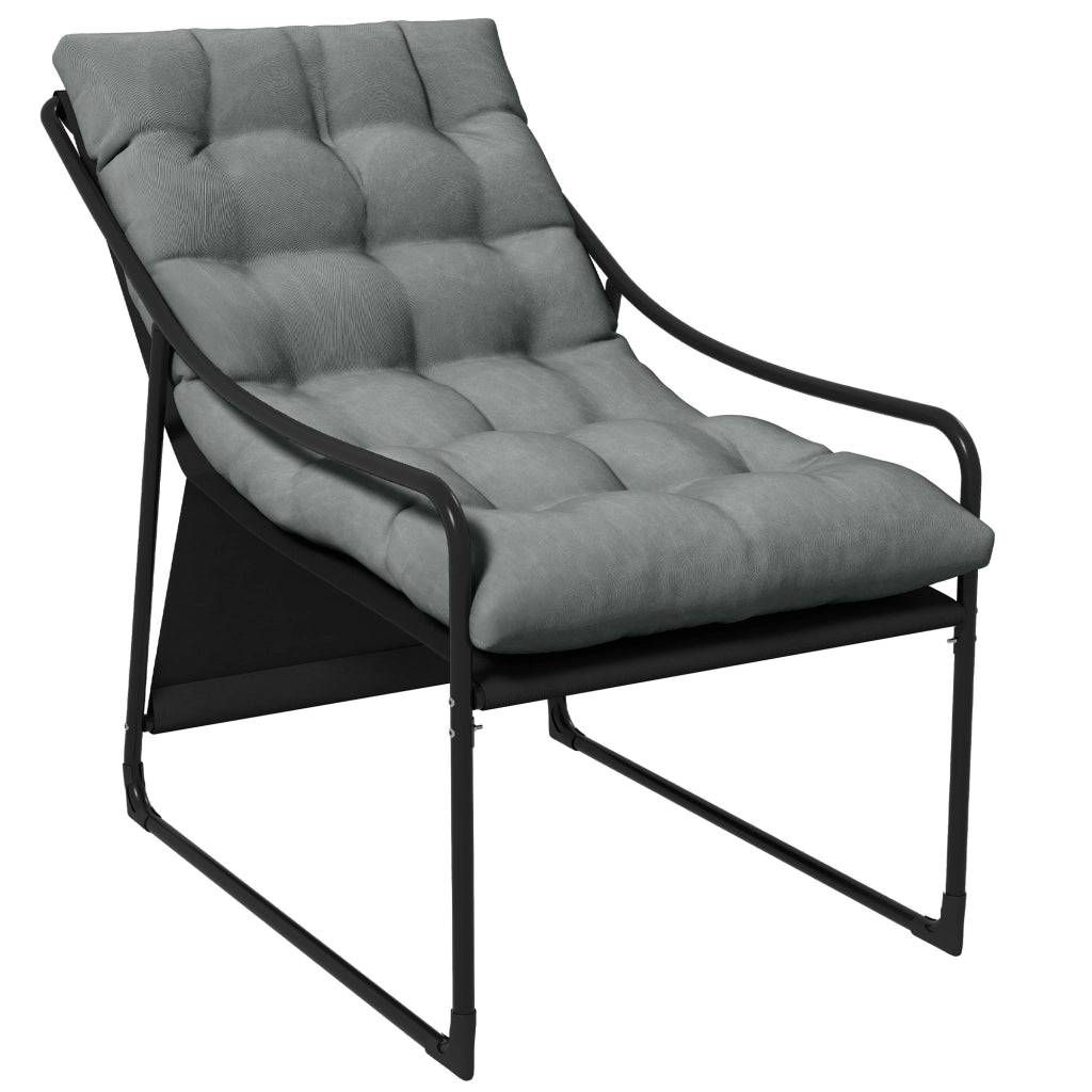 Poltrona da Giardino con Cuscino Imbottito ¨C Zephmum ¨C Grigia e Nera, Acciaio e Poliestere, 62x110x88 cm