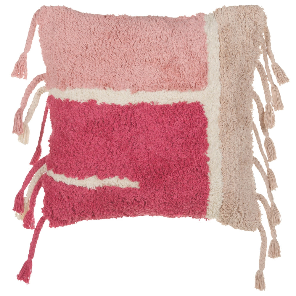 Cuscino decorativo in cotone con frange in stile bohémien 45 x 45 cm Accessori decorativi rosa