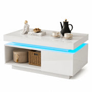 TAVOLINO DA CAFFÈ LED 100x50x40,3 cm Bianco Pannello di legno con cassetto