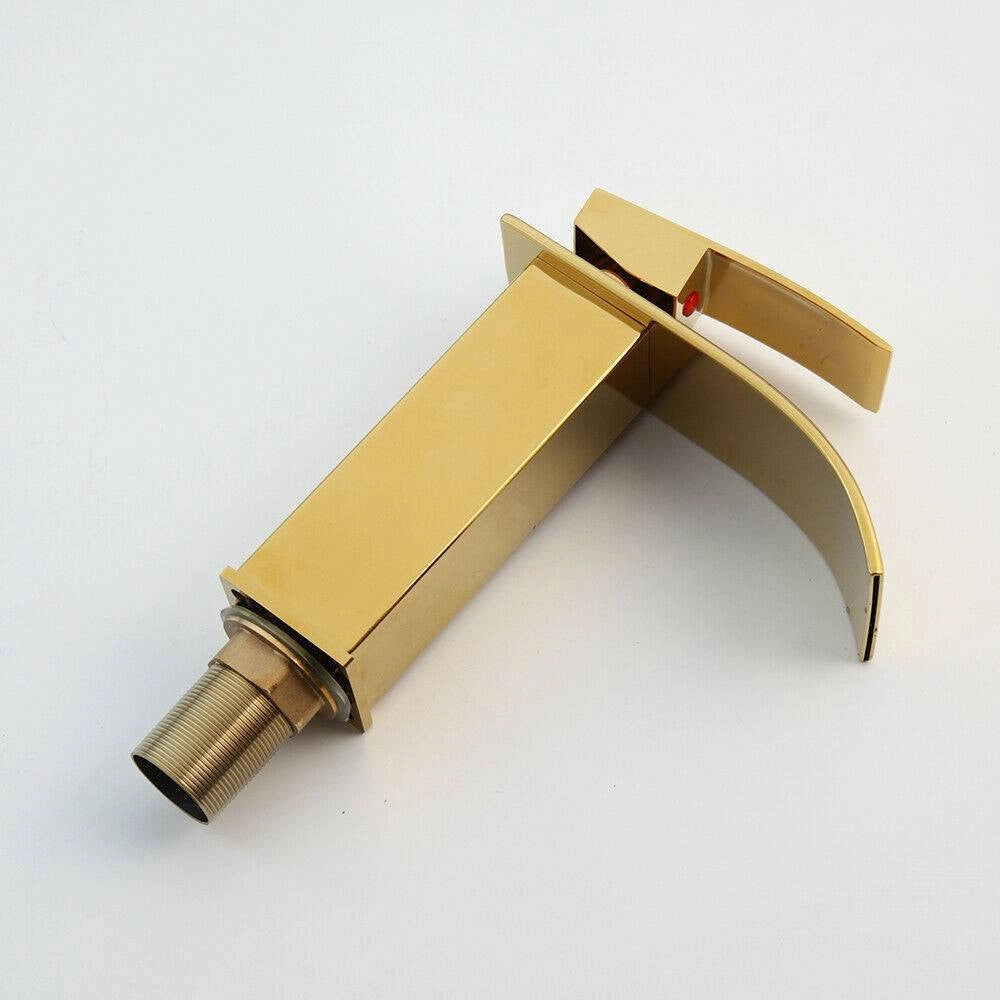 Trade Shop - Rubinetto Oro Da Bagno Design Moderno A Cascata Miscelatore Monocomando Dorato -