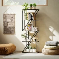Libreria a 5 Livelli in Stile Industriale con Ripiani Aperti e Telaio in Acciaio 60x30x165 cm Rovere