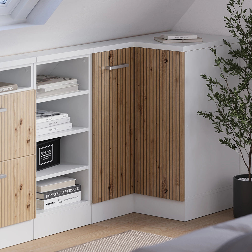 Mobile sottotetto Mobile angolare Rion Rovere artigianale/Bianco 75.6 x 83.8 cm con 1 porta Vicco