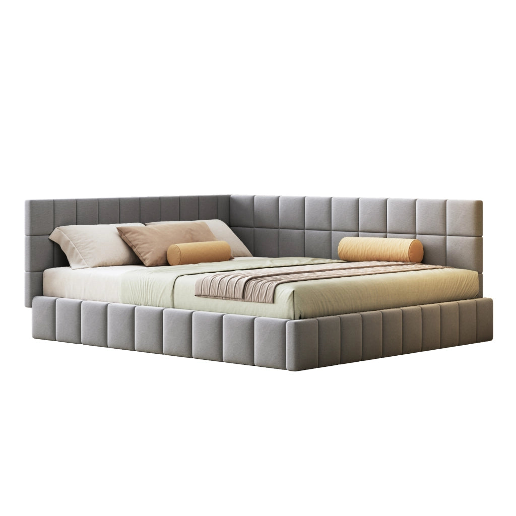 Letto imbottito multifunzione in velluto grigio 160x200 cm