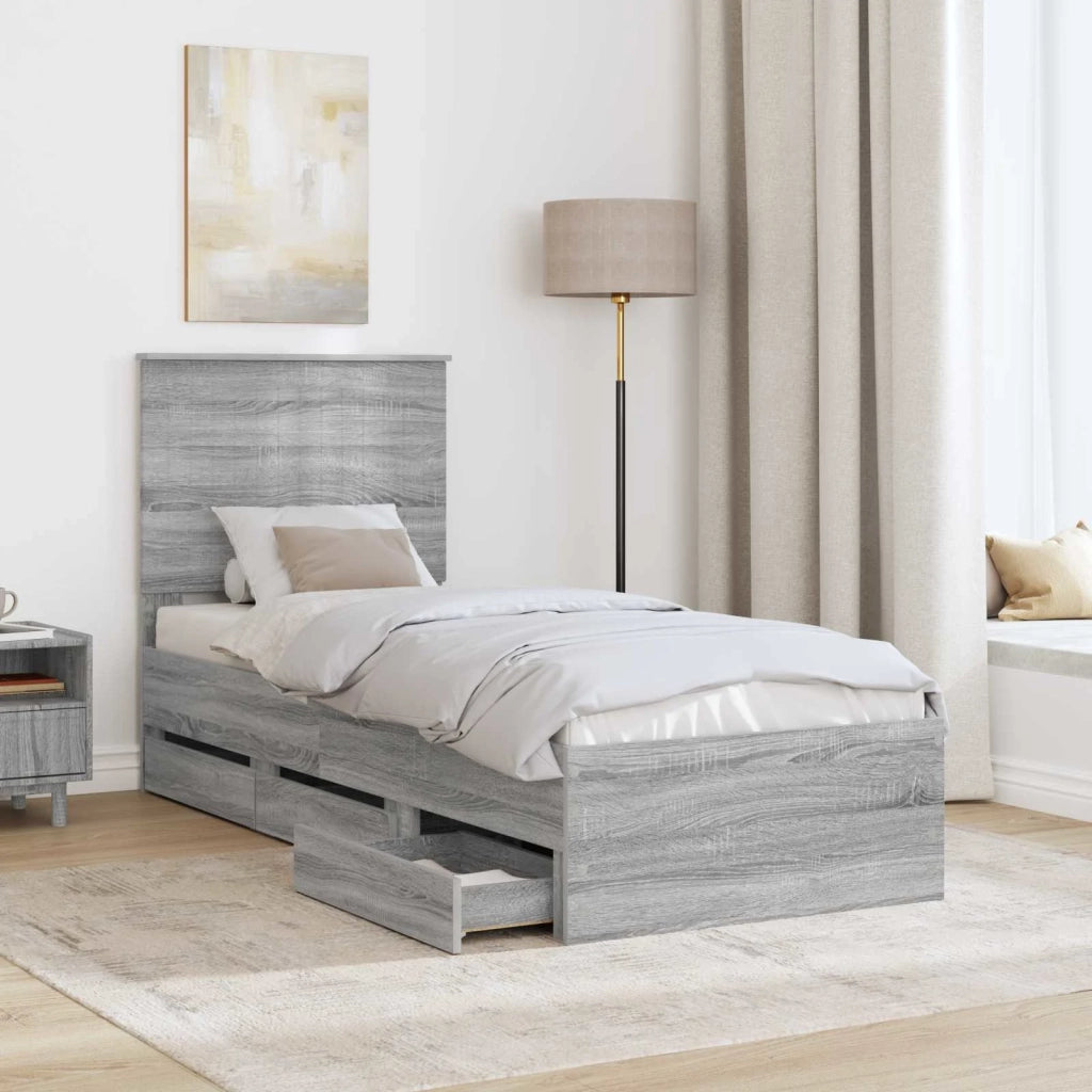 Letto singolo | Letto per adulti | Struttura del letto con cassetto Grigio Sonoma 75 x 190 cm
