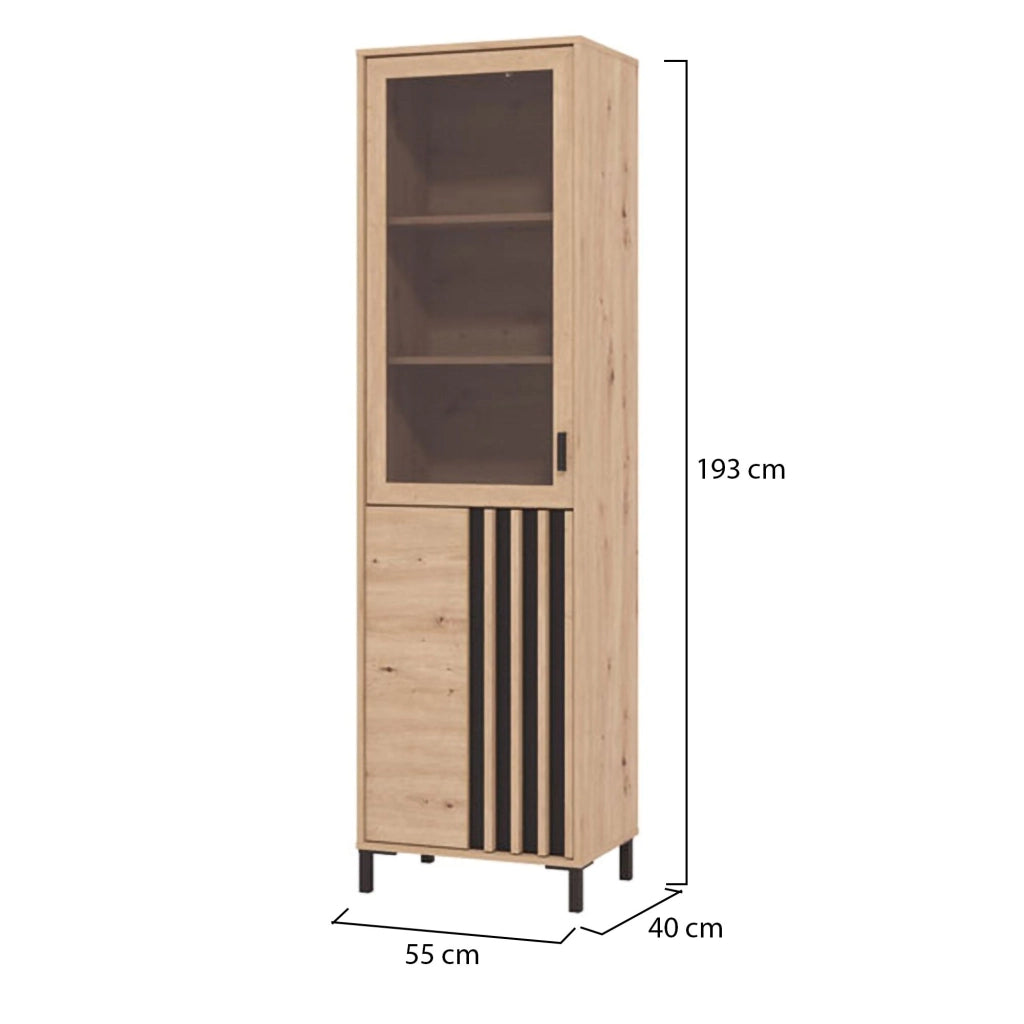 Mobile Espositore Senis, Vetrina 4 Ripiani, 54.5x40x192.5h cm Marrone Rovere Nodi