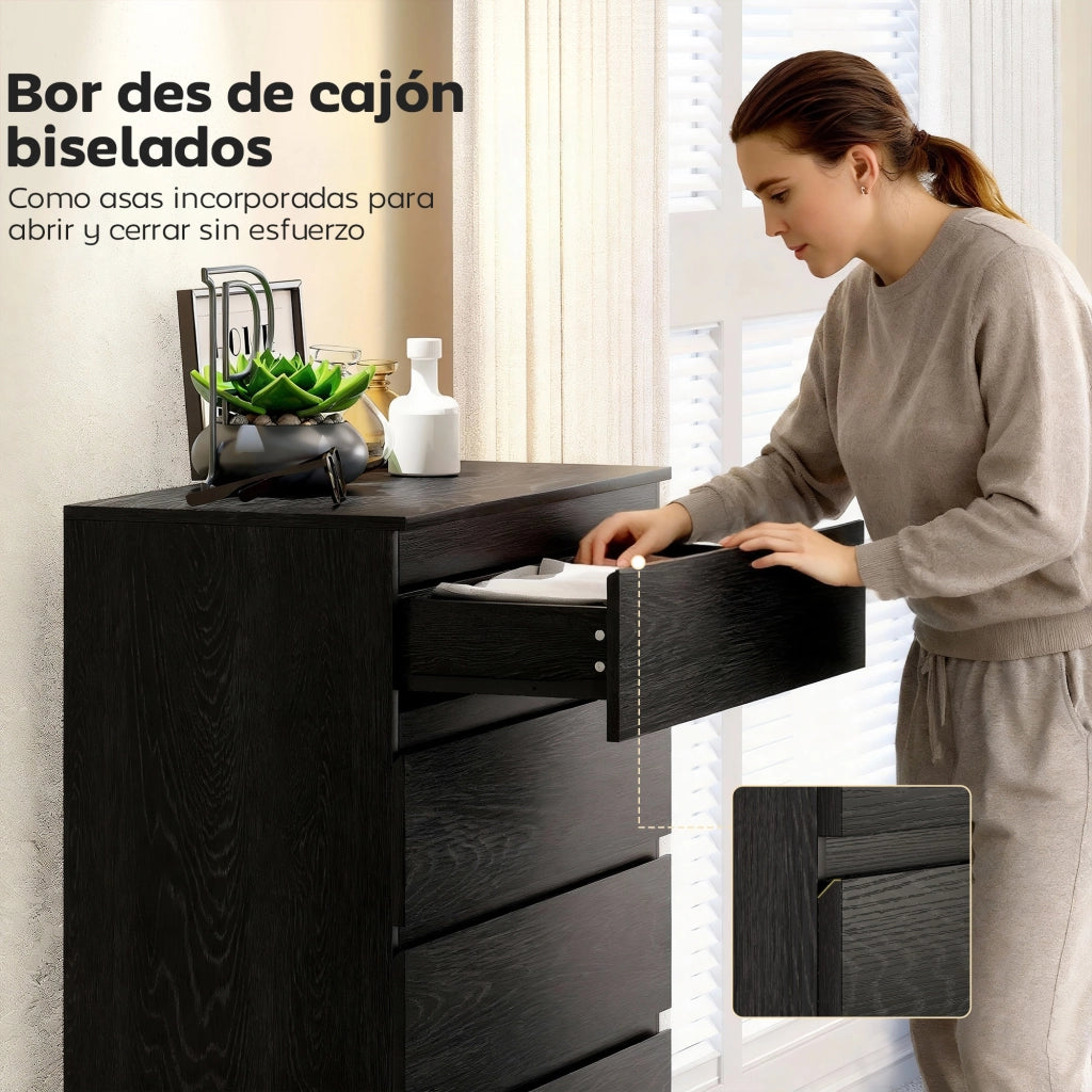 Cassettiera Moderna 5 Cassetti ¨C zephmum ¨C 77x40x111,5 cm Nero Effetto Legno
