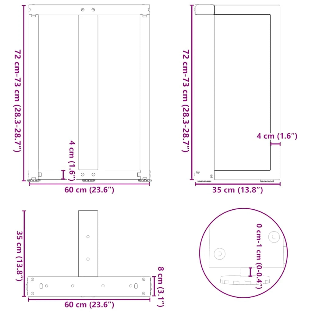 Set di 2 gambe regolabili a forma di T per tavolo da pranzo 60 x 35 x 73 cm design moderno acciaio antracite 02_0057323