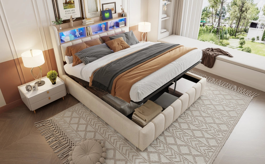 letto imbottito lino beige 180 x 200 cm