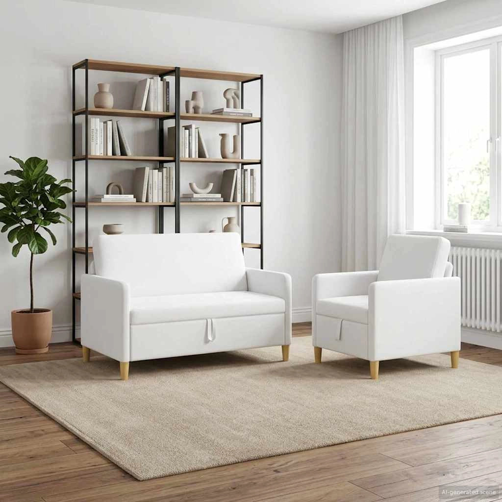 Set di Divani con Storage 2 pz Bianco Poliestere 3429159