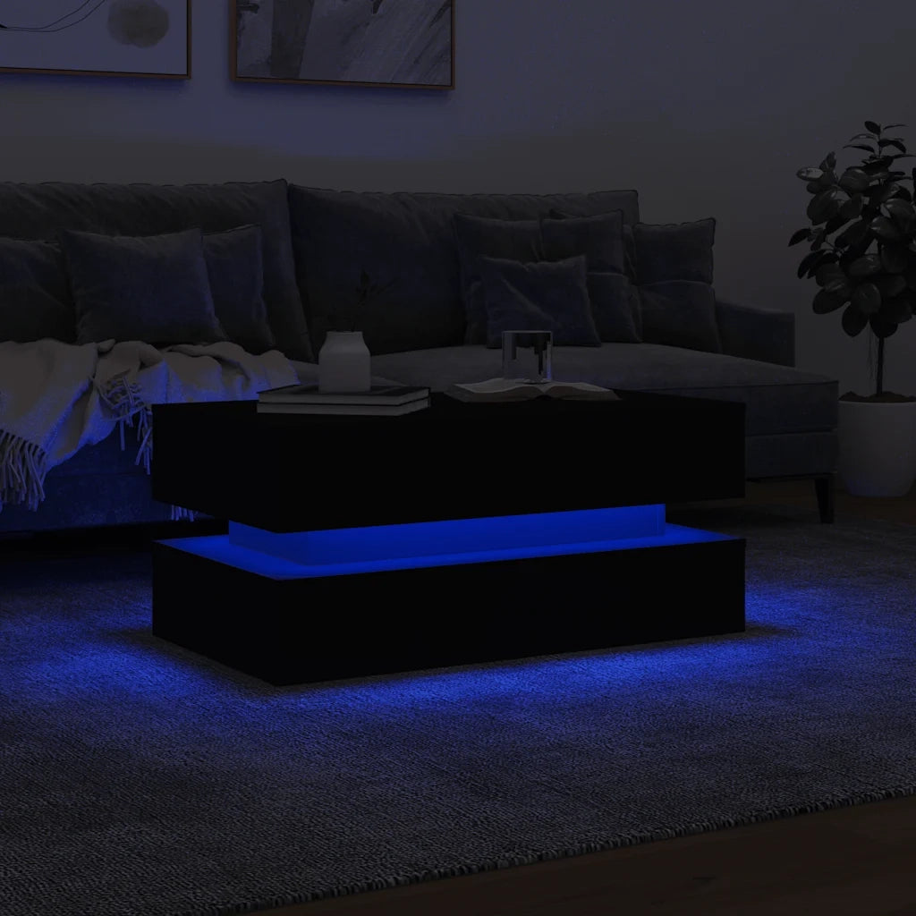 Tavolino da Soggiorno-Tavolino da Salotto con Luci LED Nero 90x50x40 cm 295101