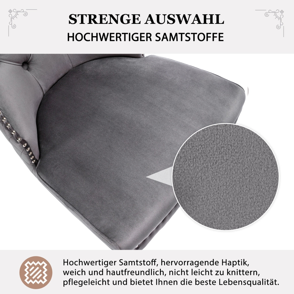 Sedie da Pranzo Set 4 Pezzi ¨C MINIMAL ¨C Velluto Grigio, Gambe in Metallo, Schienale con Borchie