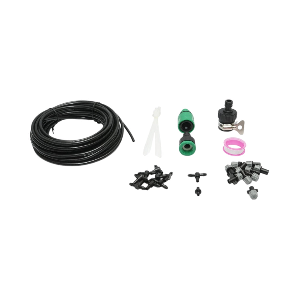 Kit completo per irrigazione a spruzzo con tubo da 10 m, ugelli e connettori (35 pezzi)