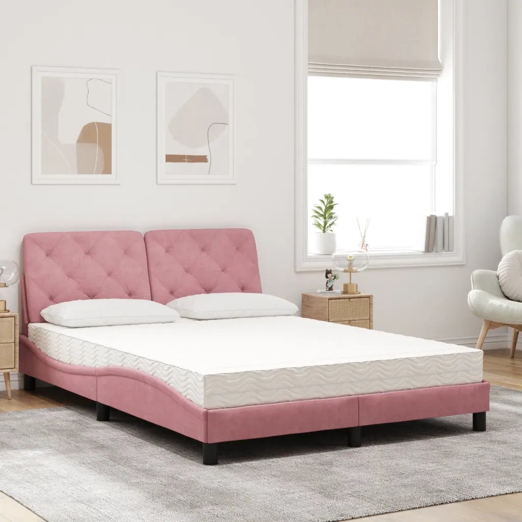 Letto con Materasso Rosa 140x190 cm in Velluto 3208657