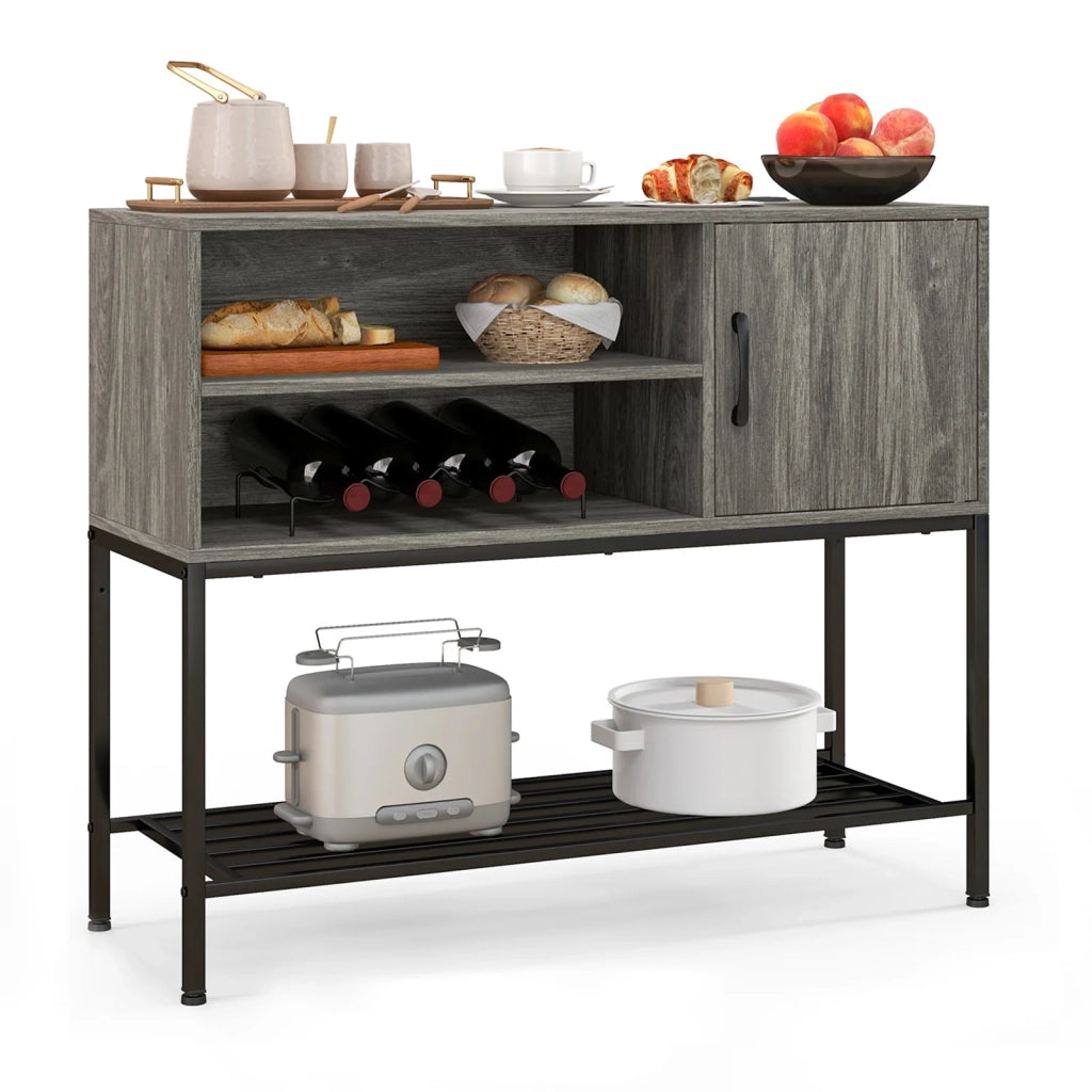 Credenza/mobile bar 100 x 35 x 83 cm con portabottiglie estraibili stile industriale MDF grigio 20_0010817