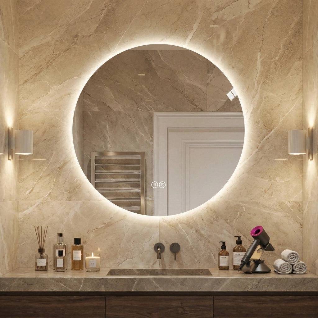 Specchio LED rotondo da bagno con luce regolabile e antiappannamento