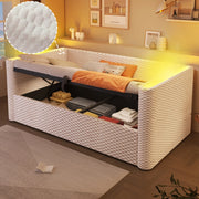 Letto giorno con illuminazione LED in velluto beige 90x200 cm