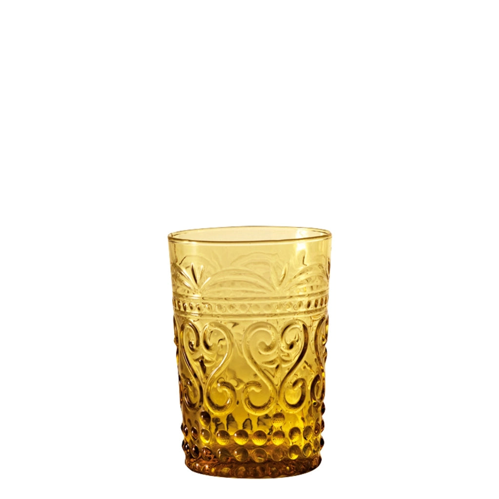 Zafferano Set 6 Bicchieri Tumbler Serie Provenzale in Vetro Colorato in Massa Colore Ambra, Design Raffinato e Resistente per Uso Quotidiano