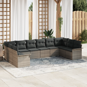 Set Divano da Giardino  da 10 Pezzi con Cuscini Grigio Polyrattan