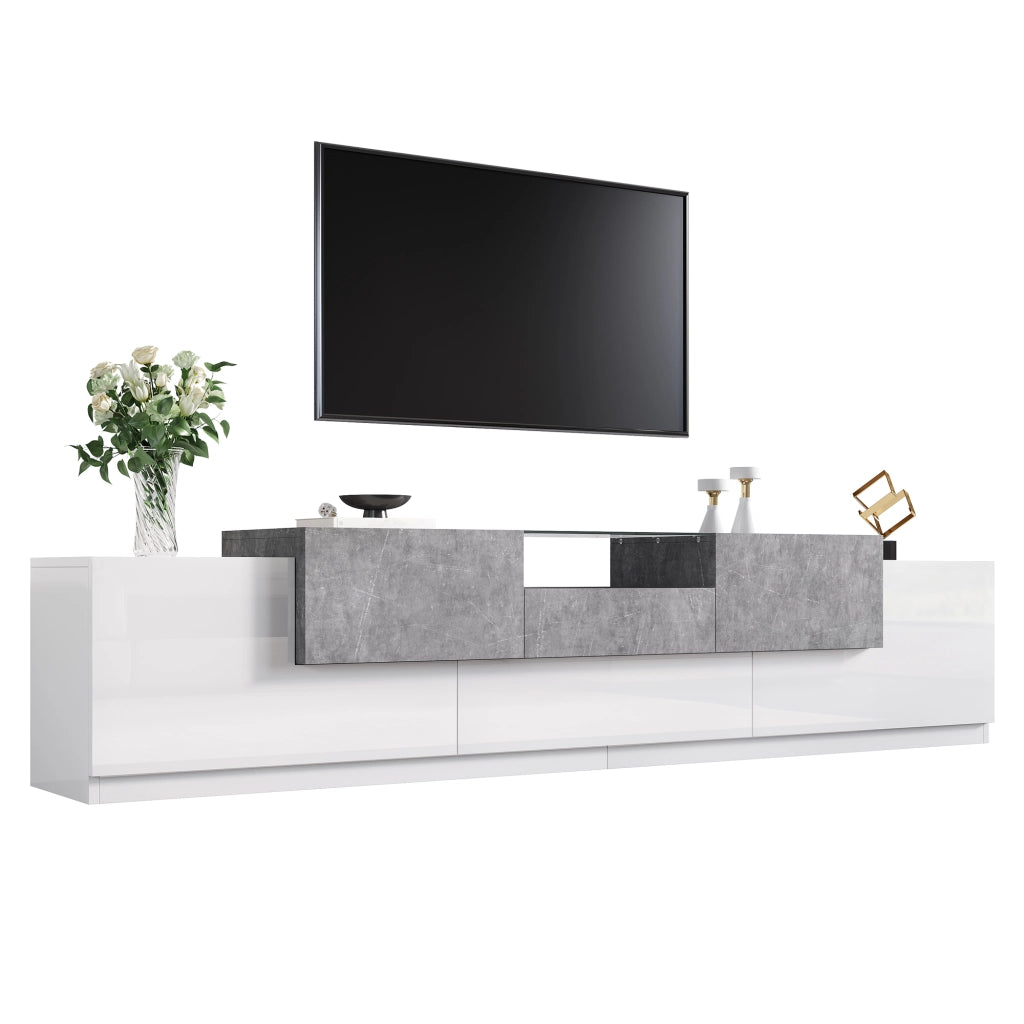 Mobile TV con 4 ante; nicchia aperta in vetro temperato; cassetto centrale e ribalta; per soggiorno; 200 × 33 × 48;5 cm