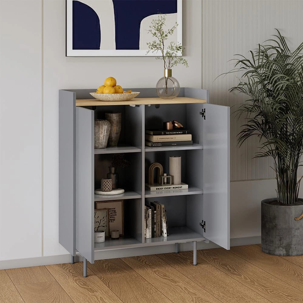 Credenza Velina, Grigio, 80 x 103 cm con 6 scomparti, adatto per la conservazione di oggetti domestici