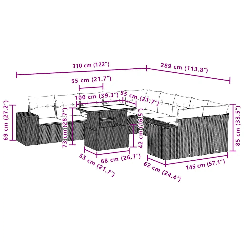 Set Divani da Giardino 11 pz con Cuscini Grigio in Polyrattan 3269431