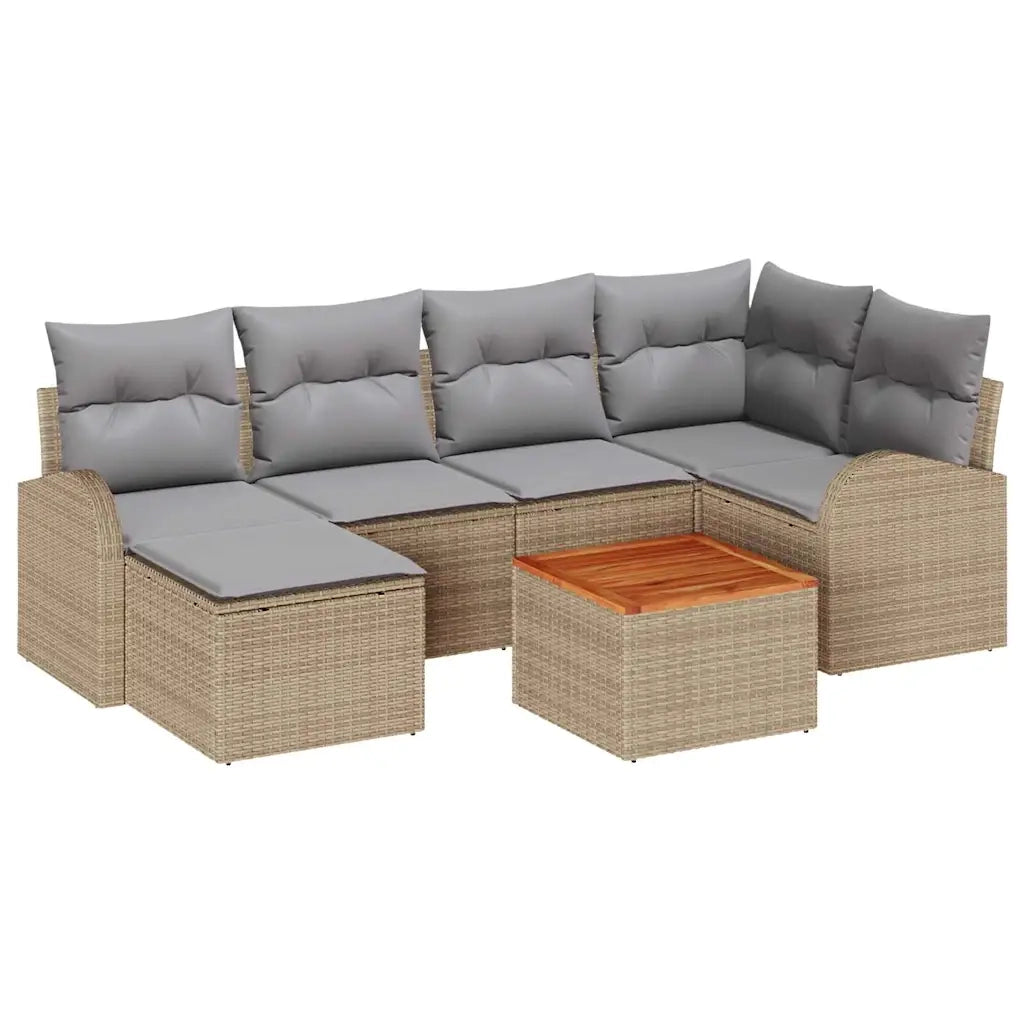Set Divano da Giardino con cuscino 7 pcs Beige polyrattan