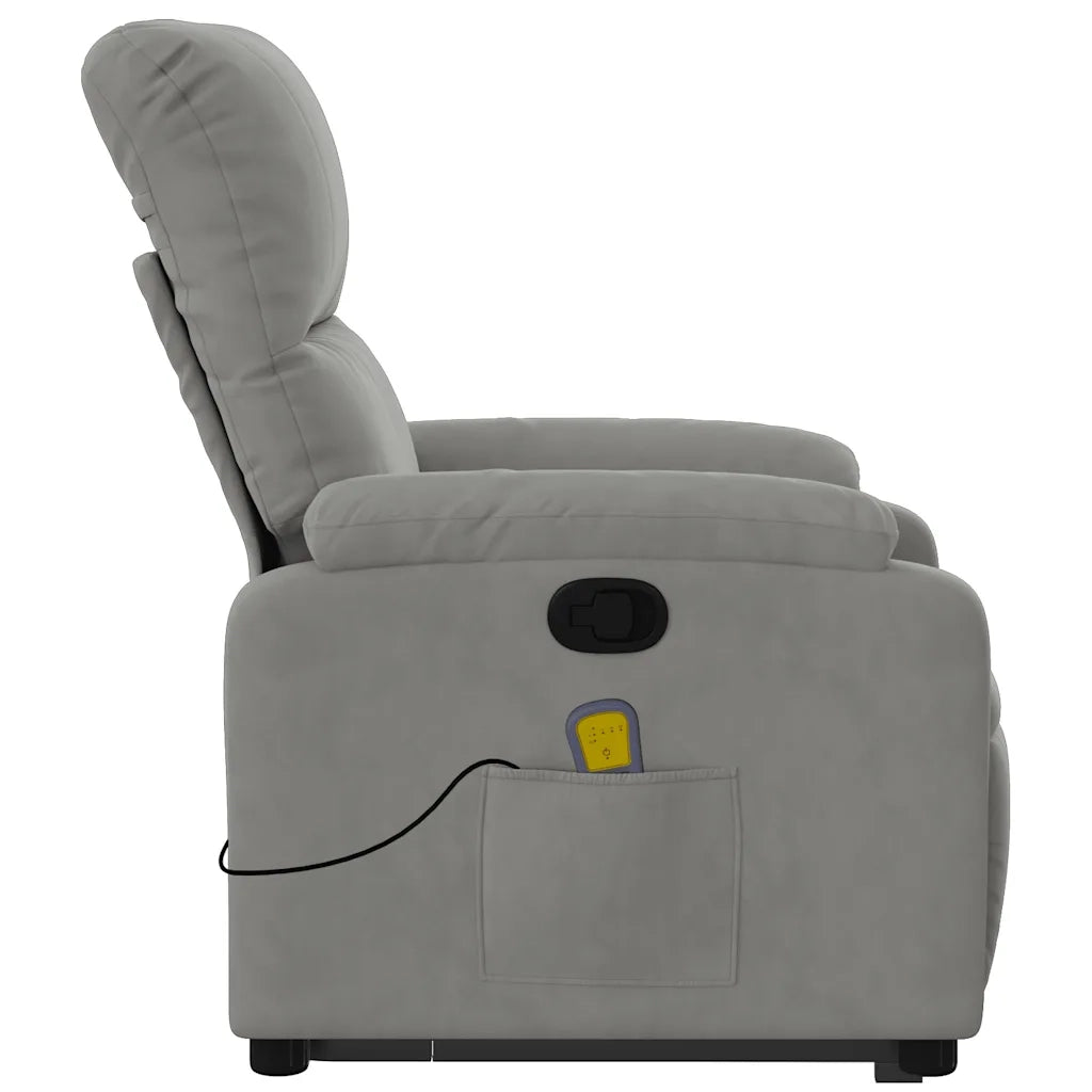 Poltrona | Sedia Relax a Rialzo Massaggi Reclinante Grigio Chiaro Microfibra