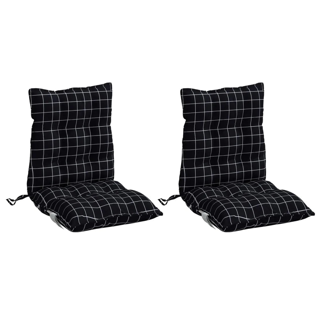 Cuscini Sedia Schienale Basso 2 pz Quadri Nero Tessuto Oxford 377719