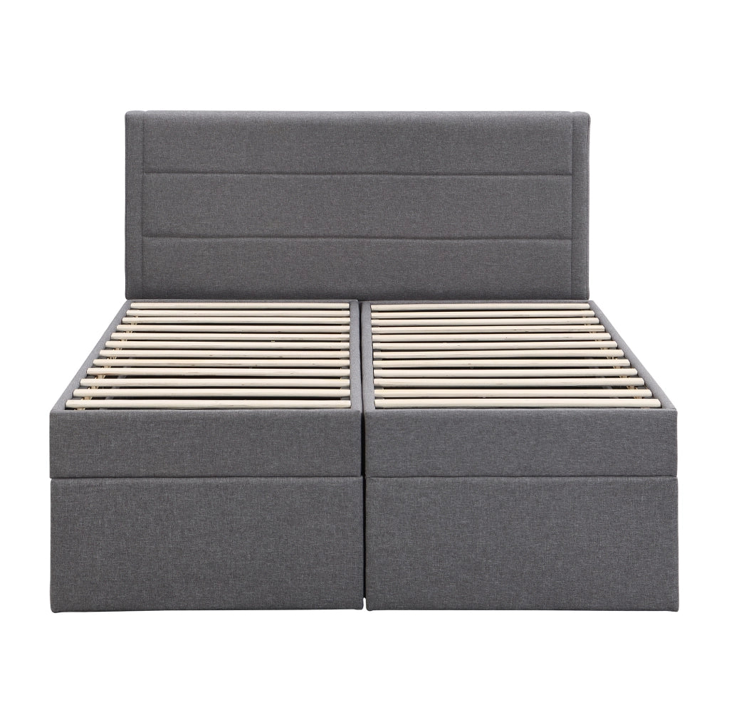 Letto matrimoniale imbottito 140x200 cm con contenitore; struttura in legno e MDF; grigio