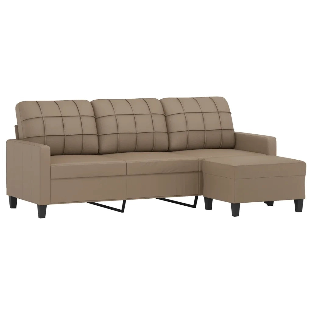 Divano a 3 Posti con Poggiapiedi-Sofa 3 Posti con Poggiapiedi Cappuccino 180cm in Similpelle 928160