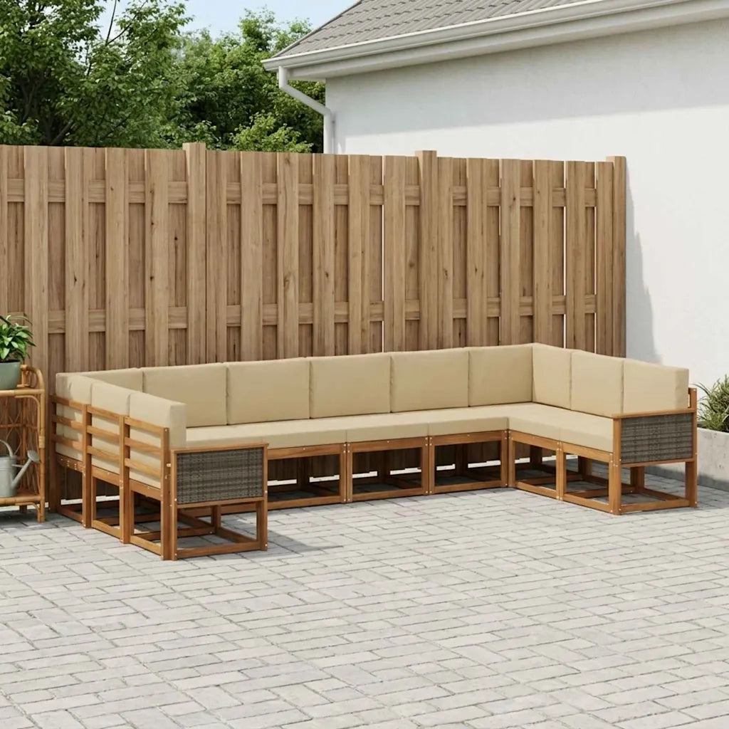 Set di divani da esterno con cuscino 10 pcs Naturale e Beige