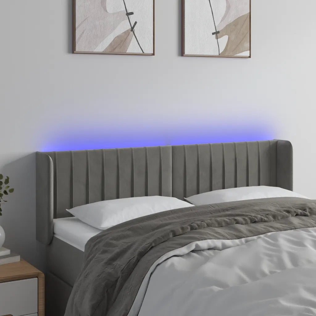 Testiera | Testata Grigio Chiaro a LED 147x16x78/88 cm in Velluto