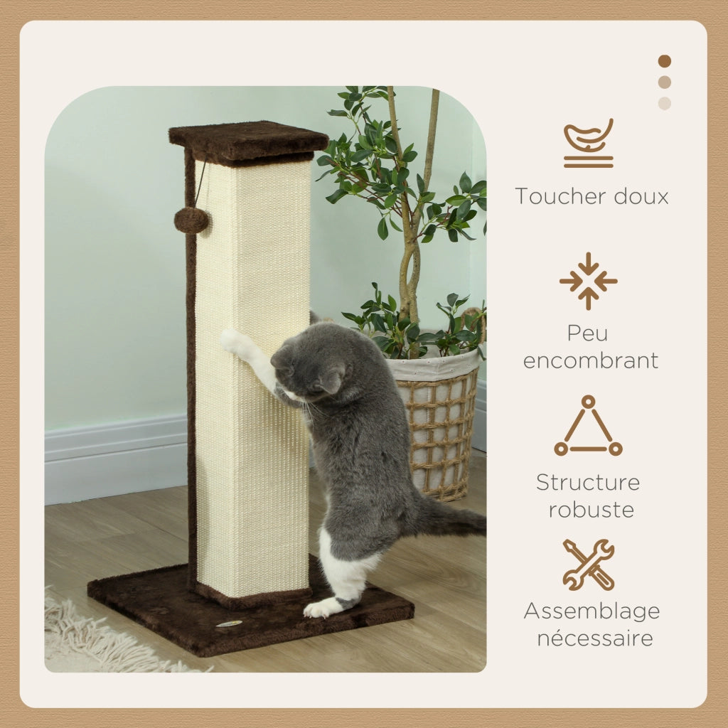 Tiragraffi per gatti in sisal e peluche con base stabile e palla sospesa ¨C zephmum ¨C marrone e crema 41x41x81 cm