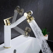 Rubinetto da Lavabo Multidirigente con Rotazione, Tappo da Bagno in Acciaio Inox con Rotazione per Doccia, Rubinetto di Scarico Freddo e Caldo (Bianco Oro)