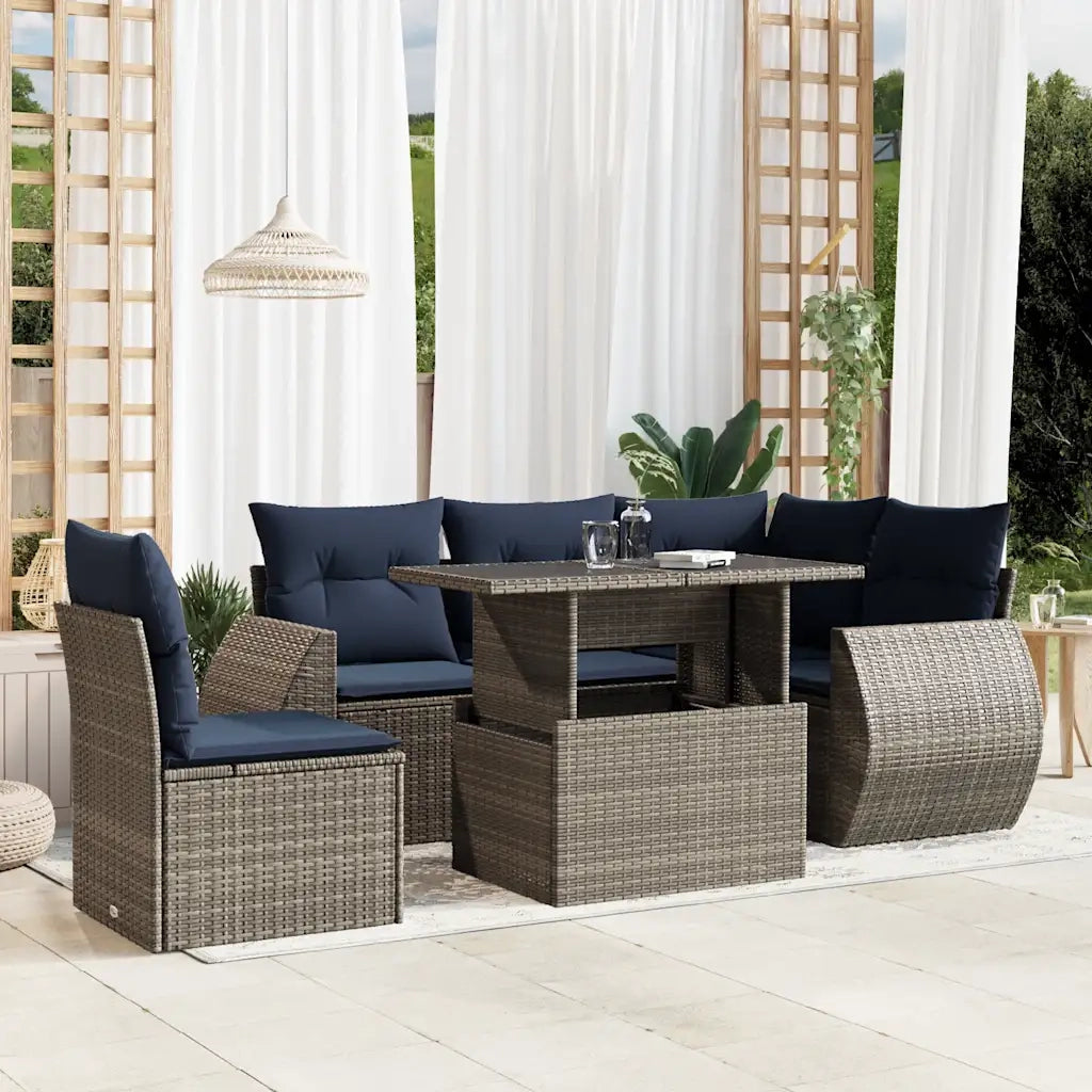 Set Divani da Giardino 6 pz con Cuscini Grigio in Polyrattan 3268541