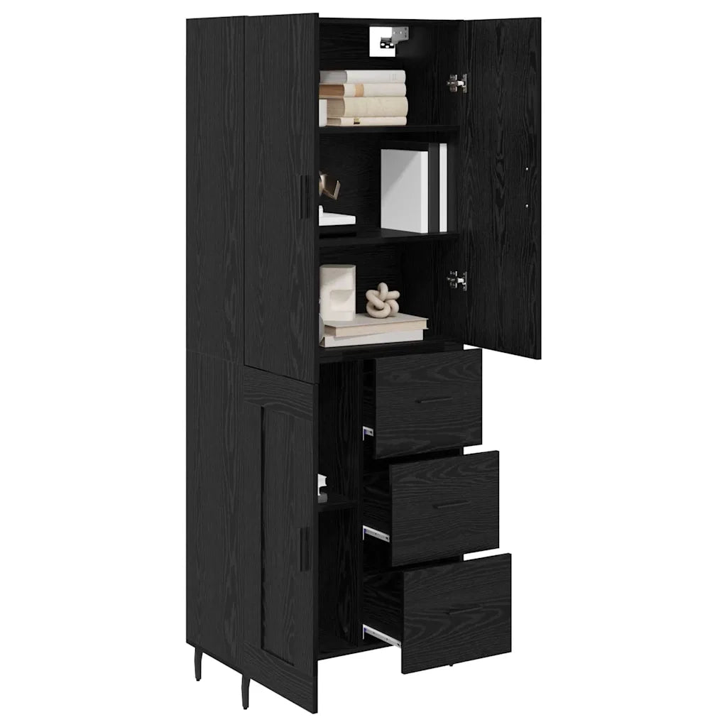 Credenza 2 pz | Madia | Buffet da pranzo | Armadio da pranzo Rovere nero Legno Stratificato e Vetro