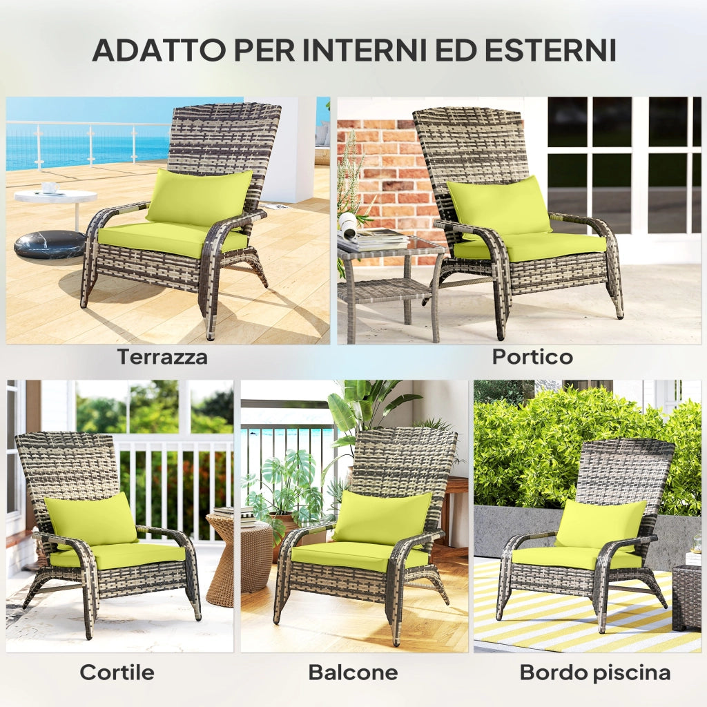 Sedia da Giardino con Braccioli e Cuscini ¨C zephmum ¨C Rattan e Acciaio, Verde, 64x80x90 cm