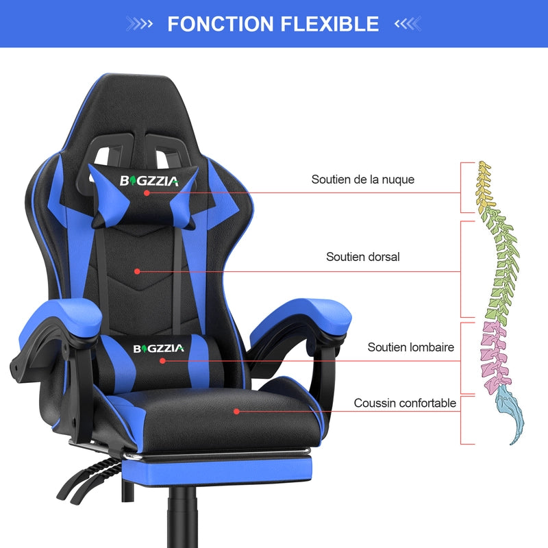Sedia da gioco, sedia da gioco ergonomica  in similpelle PU, altezza regolabile, con poggiatesta e supporto lombare, poggiapiedi