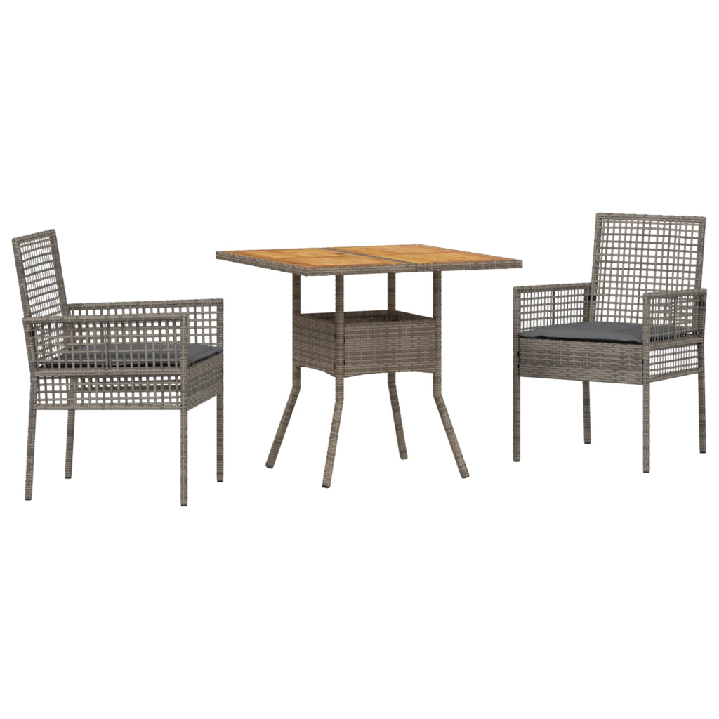 Set da Pranzo da Giardino 3 Pezzi con Cuscini Grigio Rattan Sintetico