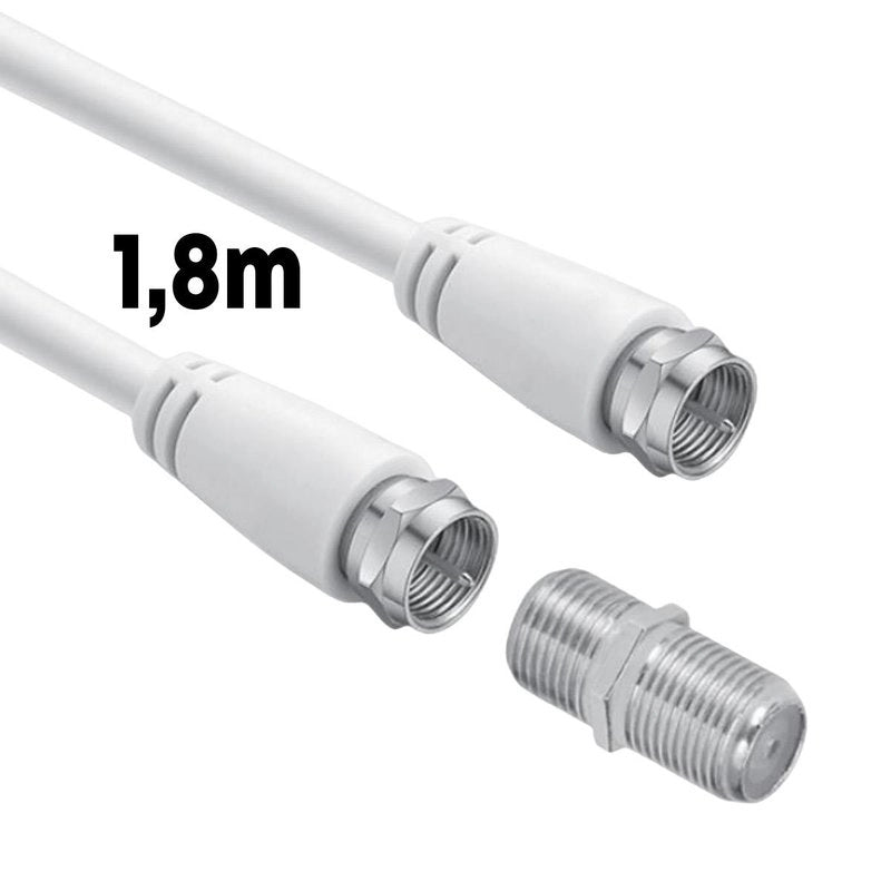 Cavo Sat Coassiale Connettore F su F con Adattatore Femmina-Femmina Incluso Cavo Antenna TV da 1.8m