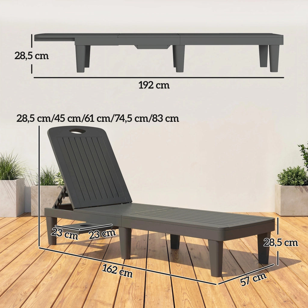 Chaise Longue Giardino 2 Pezzi in Plastica ¨C zephmum ¨C Grigio
