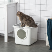 Toilette per gatti ULEVR con coperchio e paletta, doppio accesso, 44x55x39 cm, bianca