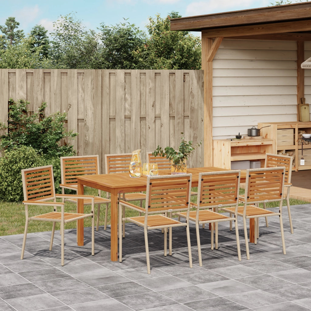 Set da Pranzo da Giardino in 9 Pezzi  Beige in Polyrattan Acacia